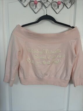 LIZ LISA Pale Pink Off-Shoulder Embroidered Sweatshirt